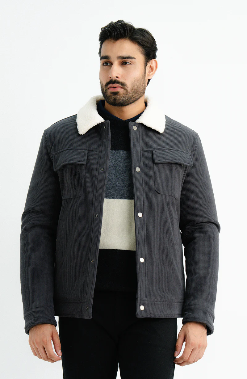 SHERPA-COLLARED SUEDE-EFFECT JACKET