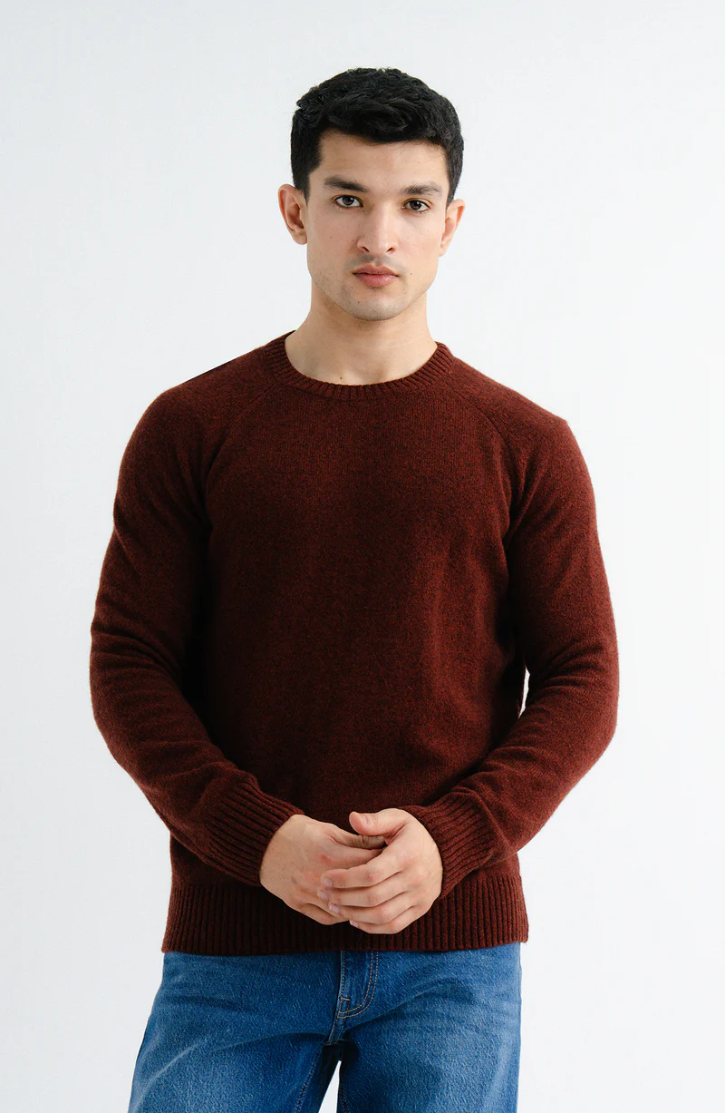 Rust Plain Raglan Crew Sweater