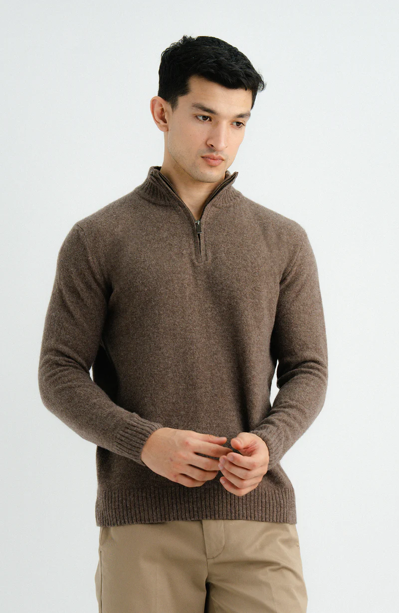 Light Brown Half Zipper Sweater - Image 3